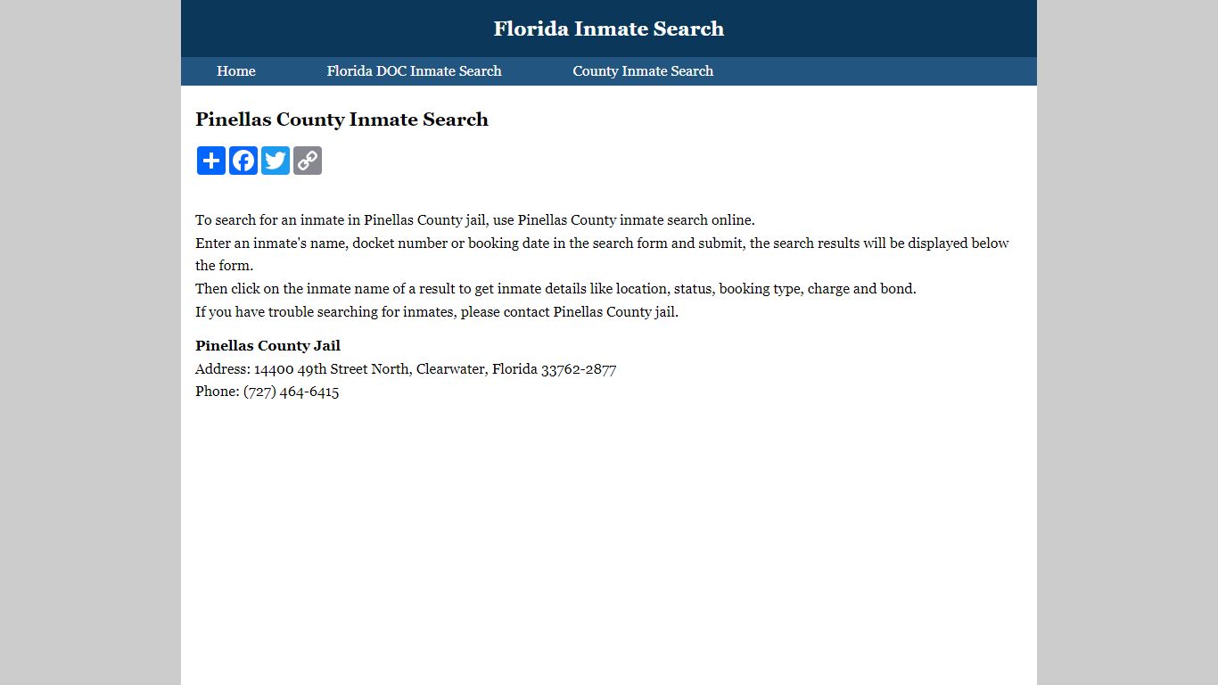 Pinellas County Inmate Search